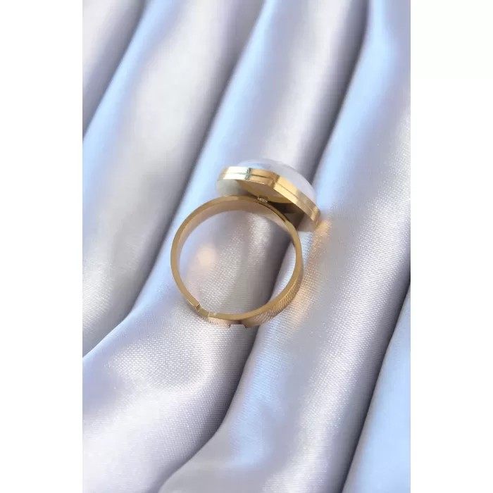316L Çelik Gold Renk İncili Kalp Model Kadın Yüzük - BJ-BYK2755