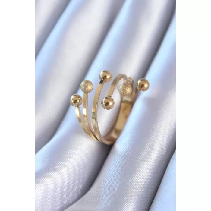 316L Çelik Gold Renk Simli Top Model Kadın Yüzük - BJ-BYK2759
