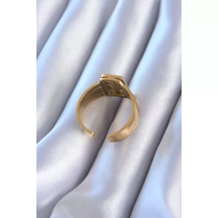 316L Çelik Gold Renk Zirkon taşlı Kaburga Model Kadın Yüzük - BJ-BYK2760