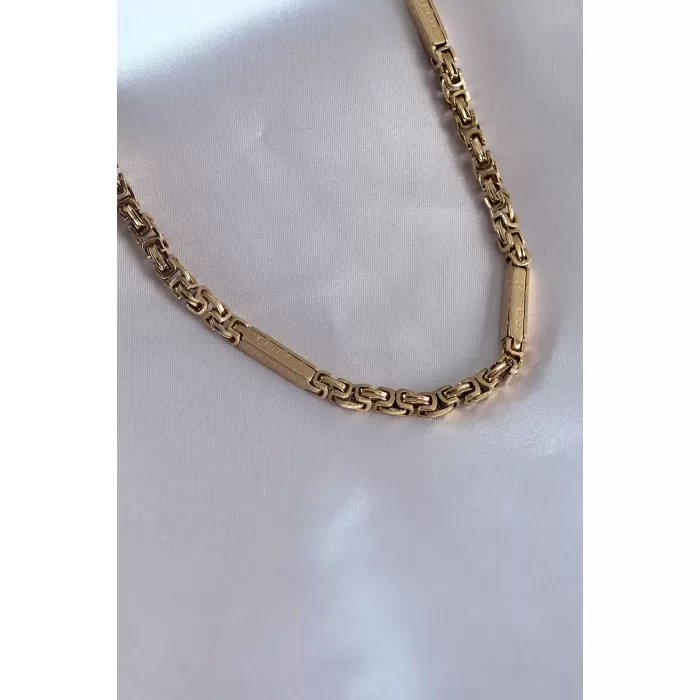 316L Çelik Gold renk Kral Zincir Renk İşleme Detay Erkek Kolye - BJ-ERK1332
