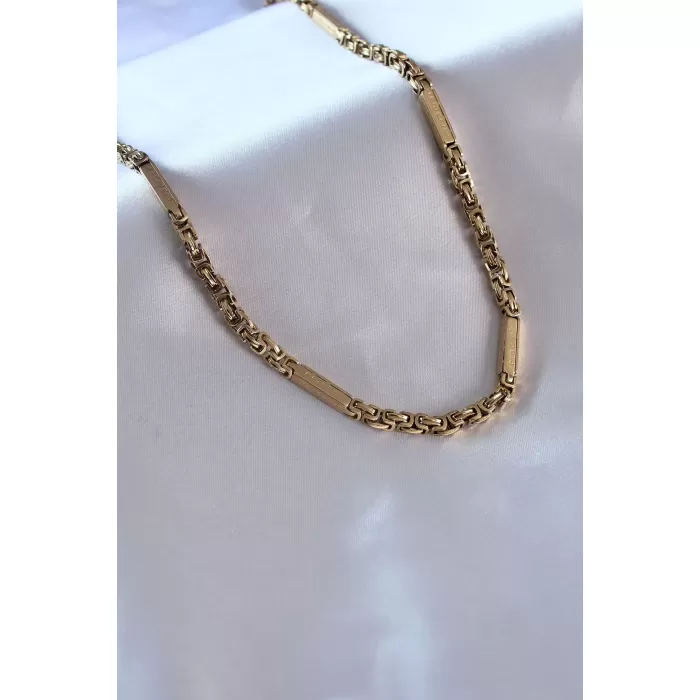 316L Çelik Gold renk Kral Zincir Renk İşleme Detay Erkek Kolye - BJ-ERK1332