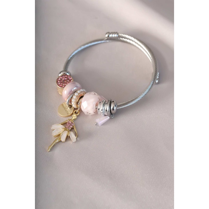 Pembe Taşlı Balerin Figürlü Charm Bileklik - BJ-BB4326