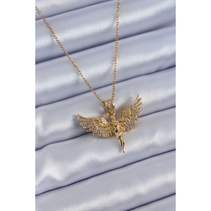 316L Çelik Gold Renk Zirkon Taşlı Kelebek Model Kadın Kolye - BJ-BKO7613
