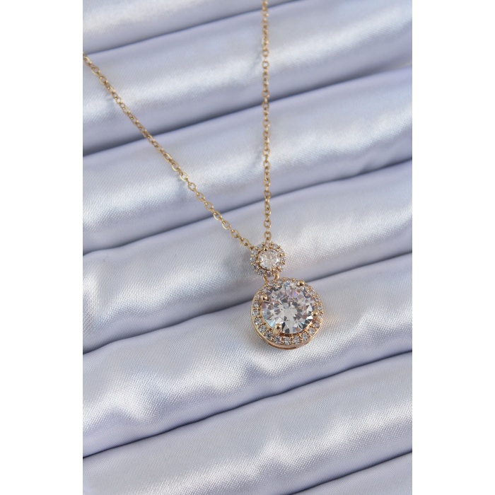 316L Çelik Gold Renk Zirkon Taş Model Kadın Kolye - BJ-BKO7649