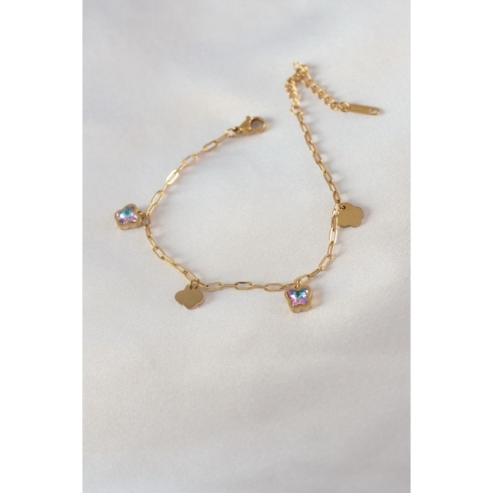 316L Çelik Gold Renk Kristal Taşlı Kelebek Model Kadın Bileklik - BJ-BB5442