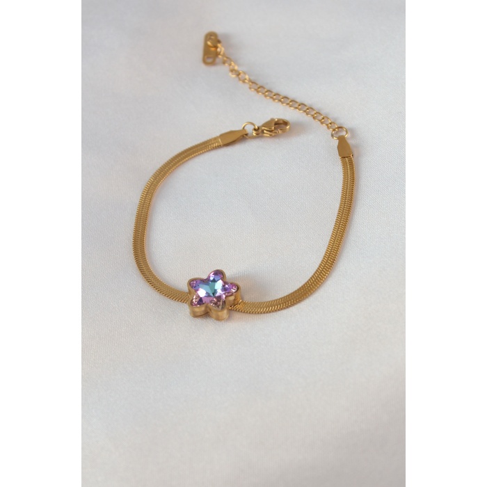 316L Çelik Gold Renk Kristal Taşlı Yıldız Model Kadın Bileklik - BJ-BB5446