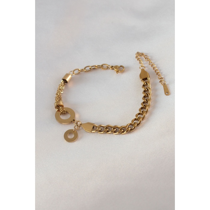 316L Çelik Gold Renk 2li Zincir Model Kadın Bileklik - BJ-BB5454