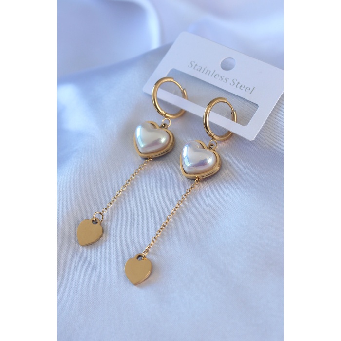 316L Çelik Gold Renk Kare İncili Sallantı Model Kadın Küpe - BJ-BKP7753