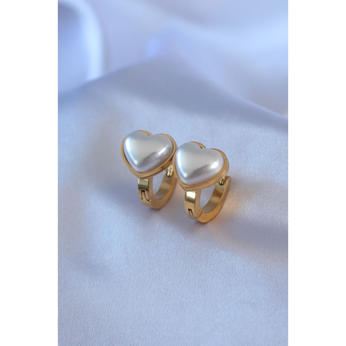 316L Çelik Gold Renk İncili Kalp Model Kadın Küpe - BJ-BKP7761
