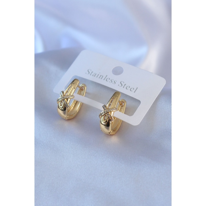 316L Çelik Gold Renk Zirkon Taşlı Kadın Küpe - BJ-BKP7773