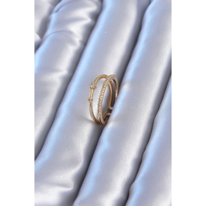 Zirkon Taşlı Gold Renk Pirinç Kadın Yüzük - BJ-BYK2783