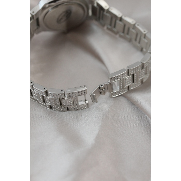 Gümüş Renk Metal Zirkon Taşlı Kadın Saat - BJ-BS3404