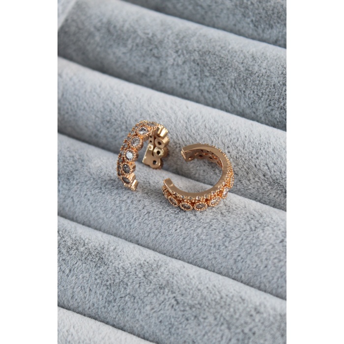 Gold Renk Zirkon Taşlı Earcuff Pirinç Kadın Kıkırdak Küpe - BJ-BKP7787