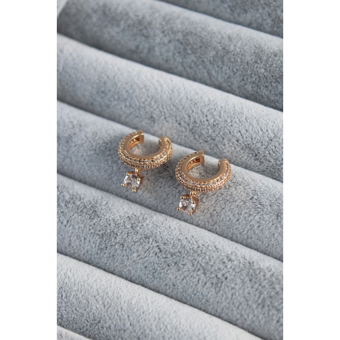 Gold Renk Sallantı Zirkon Taşlı Earcuff Pirinç Kadın Kıkırdak Küpe - BJ-BKP7791