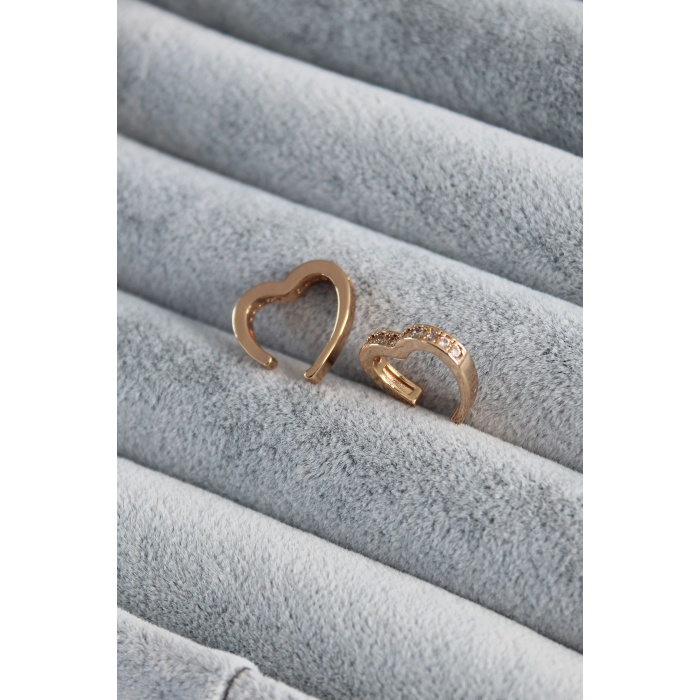 Gold Renk Kalp Model Zirkon Taş Detay Earcuff Pirinç Kadın Kıkırdak Küpe - BJ-BKP7795