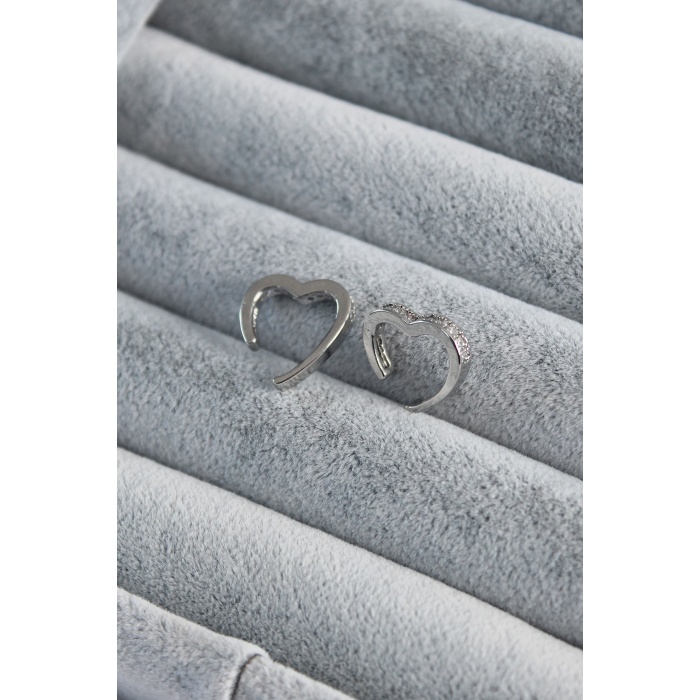 Gümüş Renk Kalp Model Zirkon Taş Detay Earcuff Pirinç Kadın Kıkırdak Küpe - BJ-BKP7796