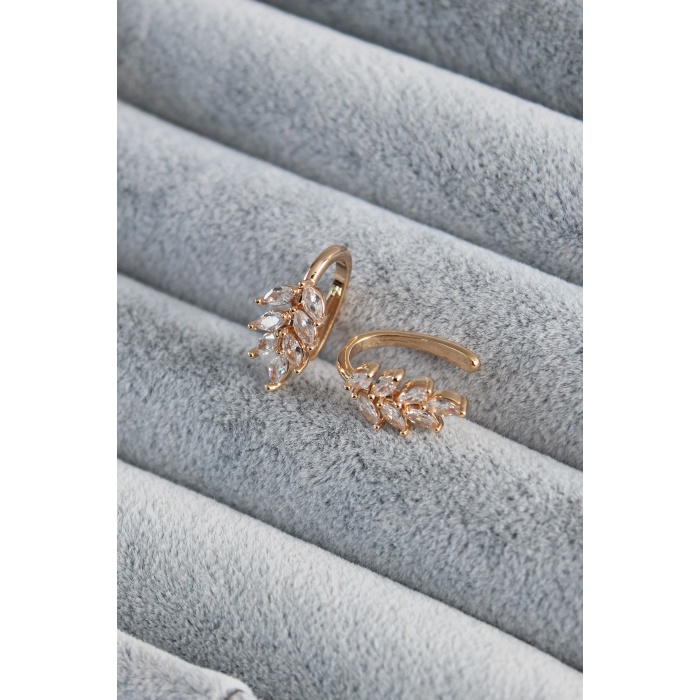 Gold Renk Zirkon Taşlı Başak Model Earcuff Kadın Kıkırdak Küpe - BJ-BKP7797