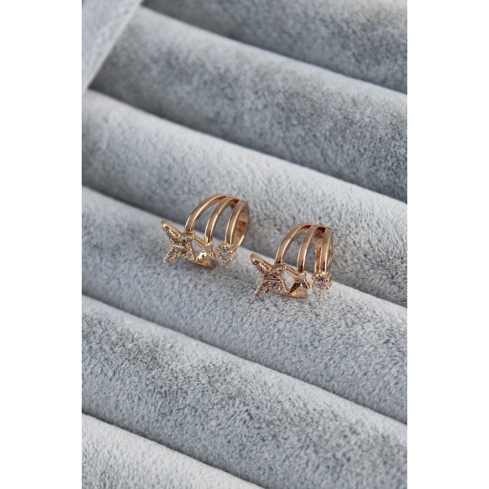 Gold Renk Zirkon Taşlı Kelebek Model Earcuff Pirinç Kadın Kıkırdak Kadın Küpe - BJ-BKP7799