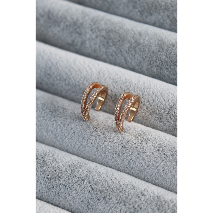 Gold Renk Zirkon Taşlı Earcuff Pirinç Kadın Kıkırdak Küpe - BJ-BKP7801
