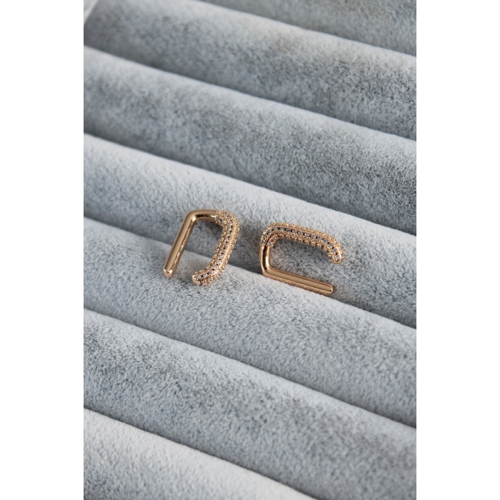 Gold Renk Zirkon Taşlı Earcuff Pirinç Kadın Kıkırdak Küpe - BJ-BKP7811