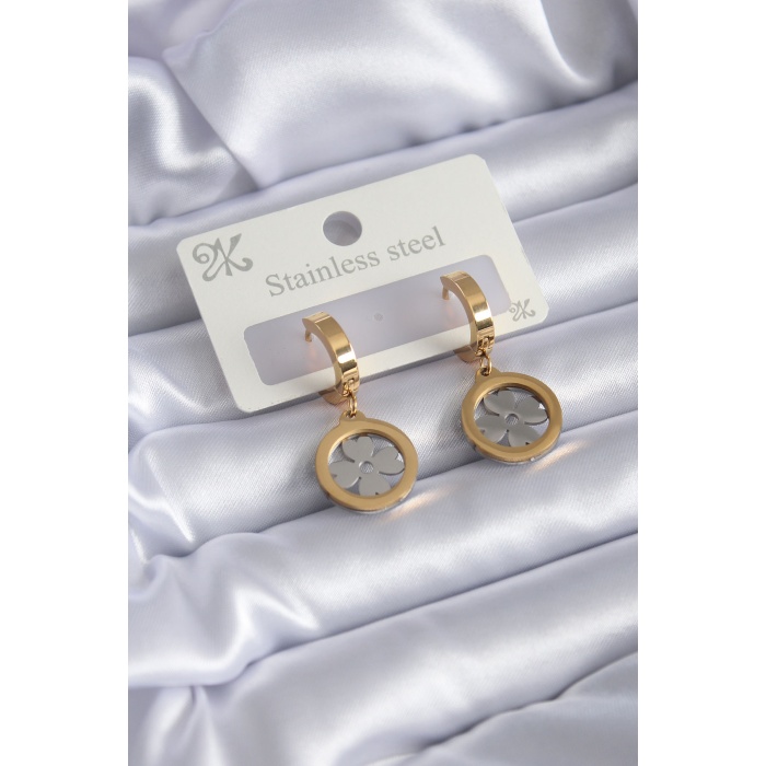 316L Çelik Gold Renk Yonca Model Kadın Küpe - BJ-BKP7814
