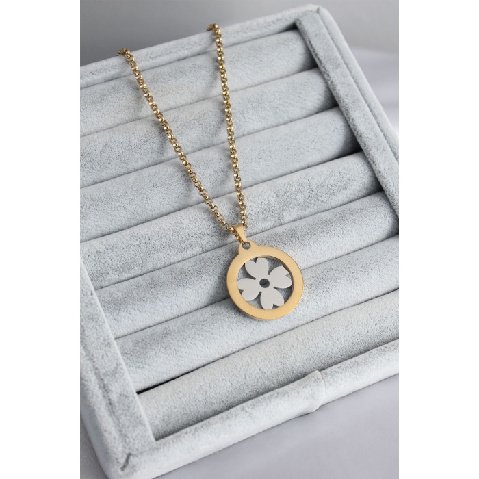 316L Çelik Gold Renk Yonca Model Kadın Kolye - BJ-BKO7665