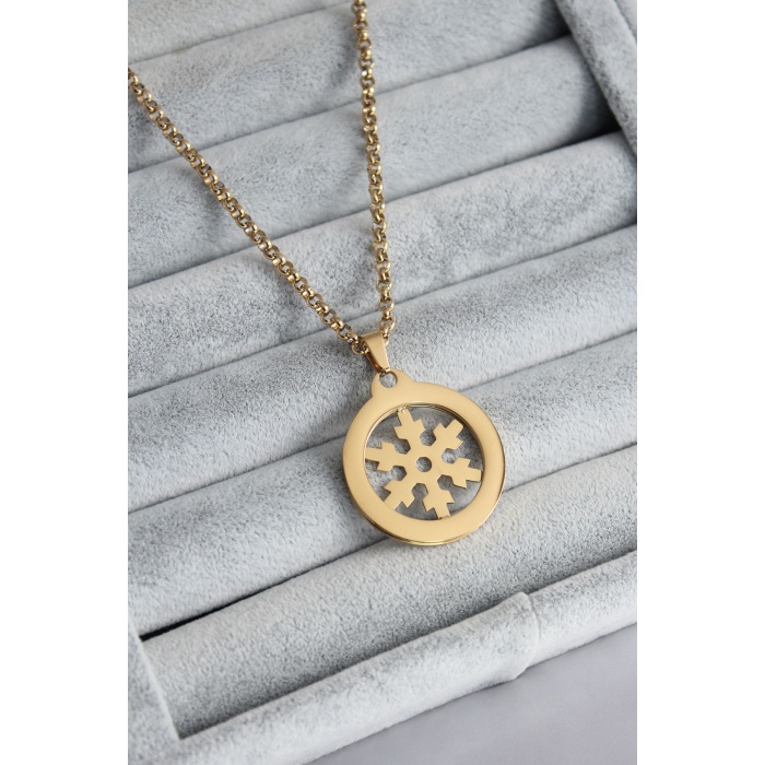 316L Çelik Gold Renk Kar Tanesi Model Kadın Kolye - BJ-BKO7666