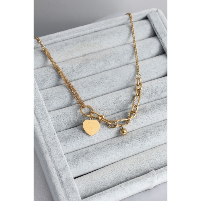 316L Çelik Gold Renk Tiffany Detay Kadın Kolye - BJ-BKO7669