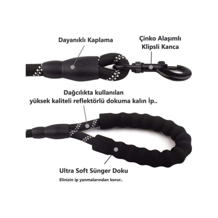 Reflektörlü Köpek Tasması Siyah 130 Cm.