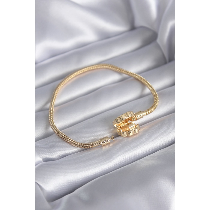 Gold Renk Zirkon Taşlı Yonca Charm Model Pirinç Kadın Bileklik - BJ-BB5521