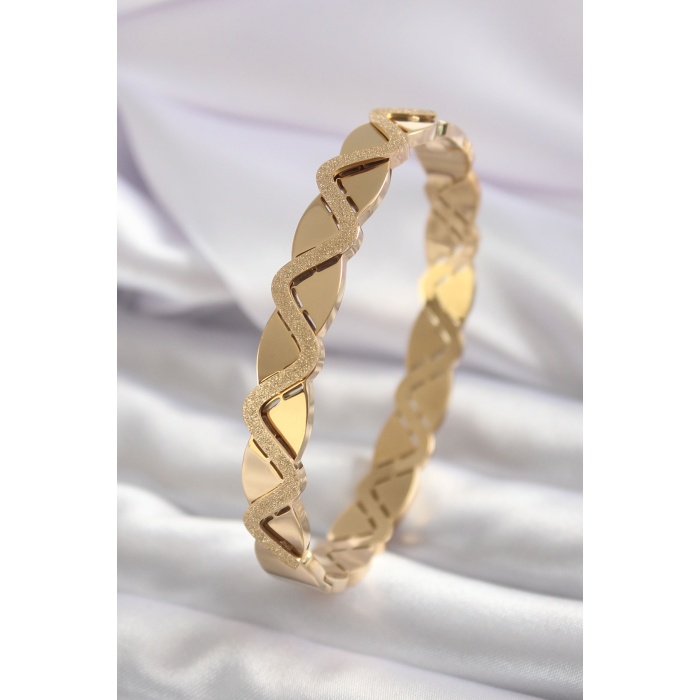 316L Çelik Gold Renk Simli Zikzak Model Kadın Kelepçe - BJ-BB5550