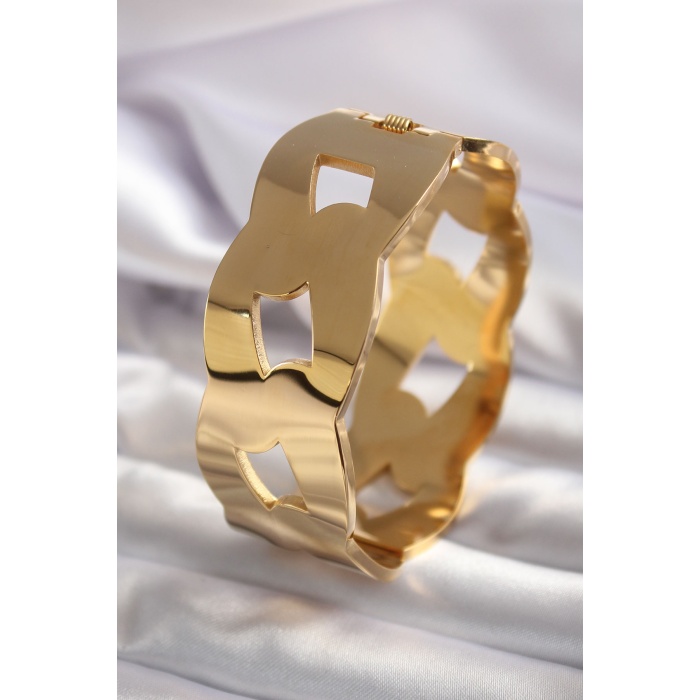 316L Çelik Gold Renk Kalın Zincir Model Kadın Kelepçe - BJ-BB5577