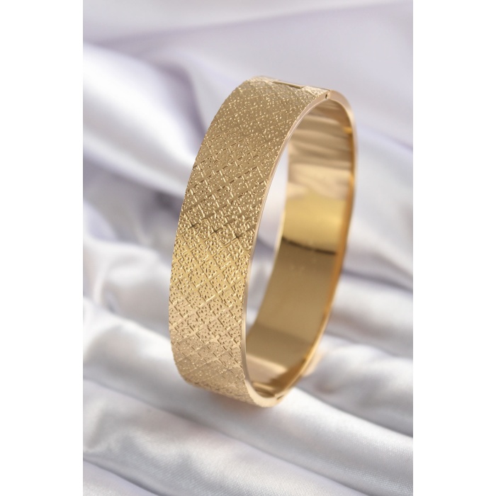 316L Çelik Gold Renk Motif İşlemeli Kadın Kelepçe - BJ-BB5581