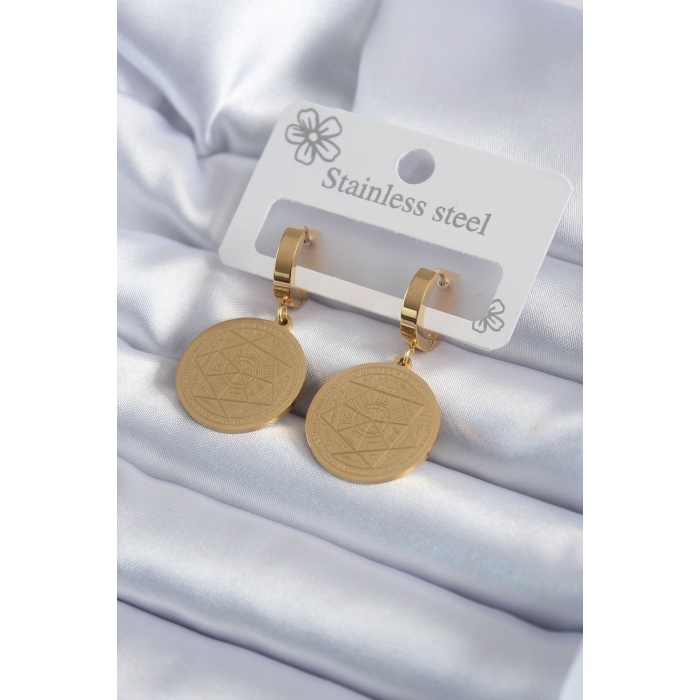 316L Çelik Gold Renk Pentagram Yıldızı İşleme Model Kadın Küpe - BJ-BKP7992