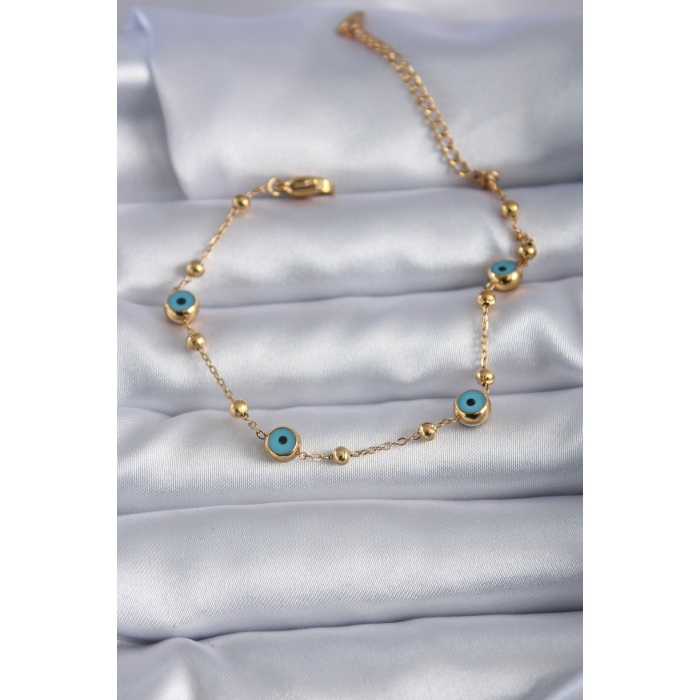 316L Çelik Gold Renk Nazar Boncuk Model Kadın Bileklik - BJ-BB5585