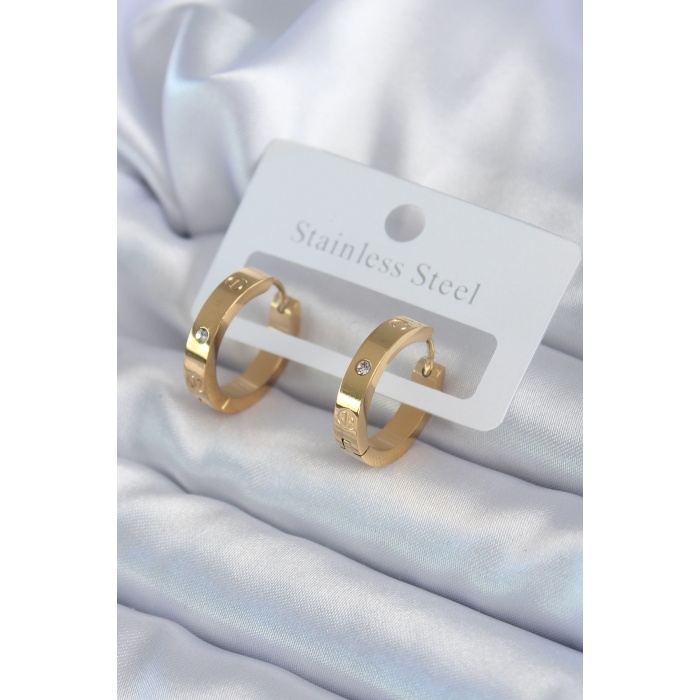 316L Çelik Gold Renk Zirkon Taş Detay Cartier Model Kadın Küpe - BJ-BKP8030