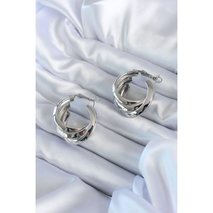Gümüş Renk Sarmal Model Pirinç Kadın Küpe - BJ-BKP8052