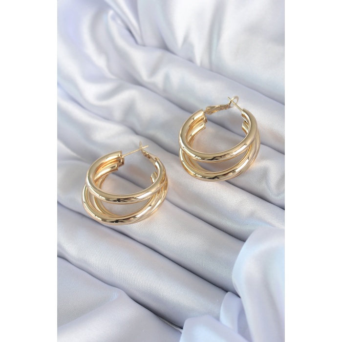 Gold Renk Halka Model Pirinç Kadın Küpe - BJ-BKP8053
