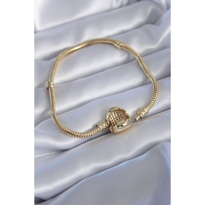 316L Çelik Gold Renk Zirkon Taşlı Kalp Model Kadın Charm Bileklik - BJ-BB5607