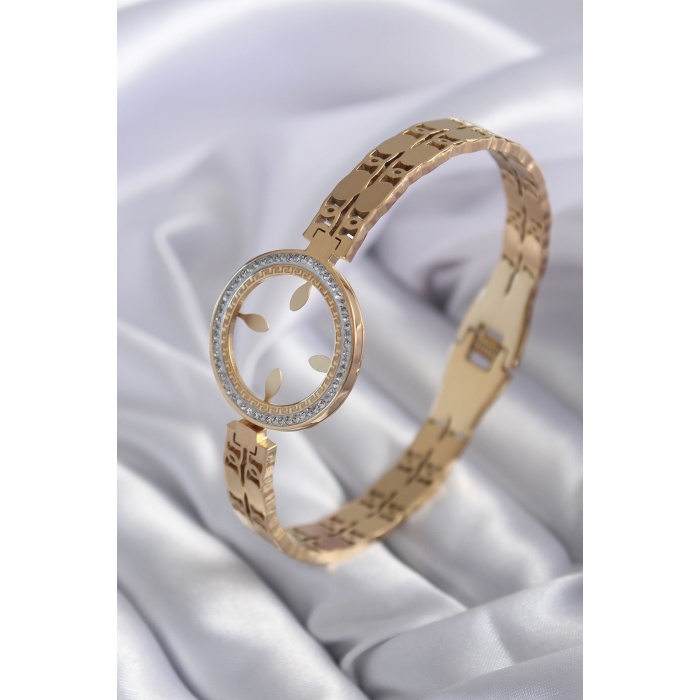 316L Çelik Gold Renk Altın Takılabilen Zirkon Taş Detay Kadın Kelepçe - BJ-BB5615