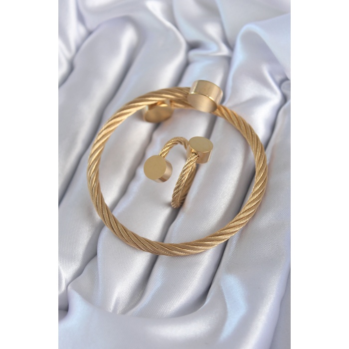316L Çelik Gold Renk Sarmal Model Erkek Bileklik Yüzük Kombini - BJ-EB3600