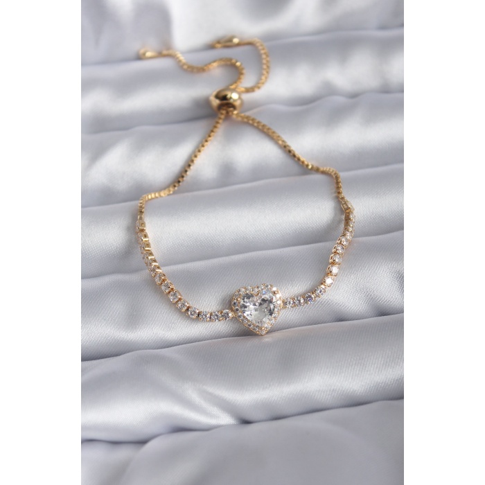 Gold Renk Zirkon Taşlı Charm Kadın Asansörlü Bileklik - BJ-BB5623