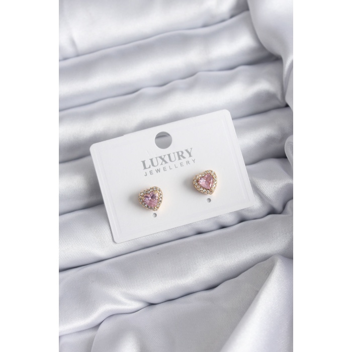 316L Çelik Gold Renk Pembe Zirkon Taşlı Charm Kadın Küpe - BJ-BKP8067