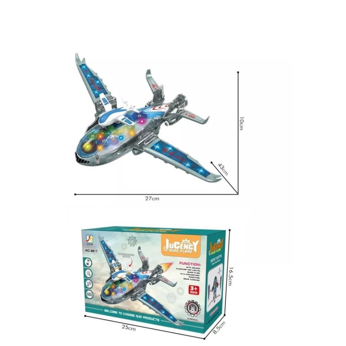 Yerde Gezen Işıklı Sesli Hareketli Mekanizmalı Savaş Uçağı 43x27 Cm - 8817