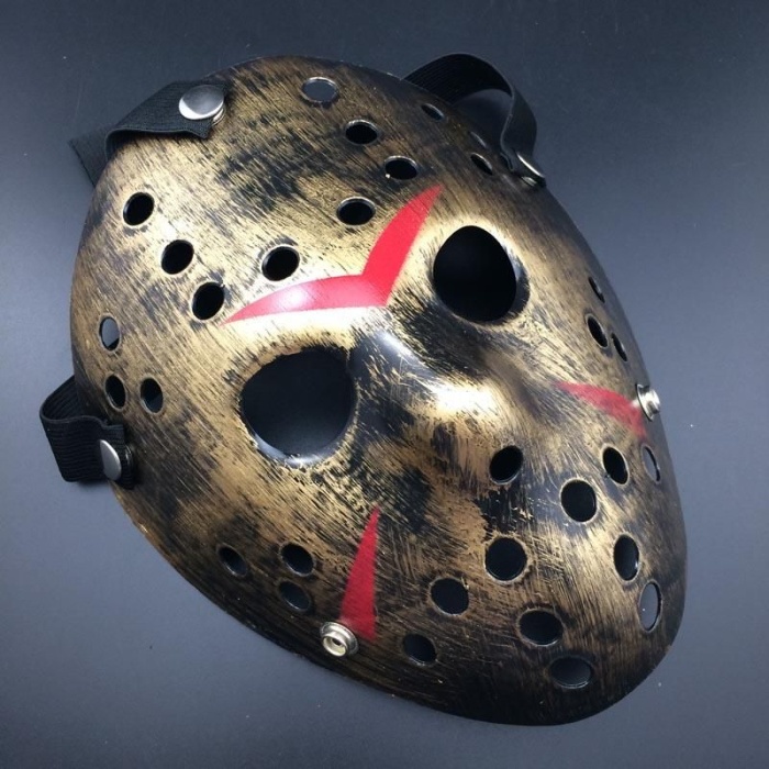 Bakır Renk Kırmızı Çizgili Tam Yüz Hokey Jason Maskesi Hannibal Maskesi