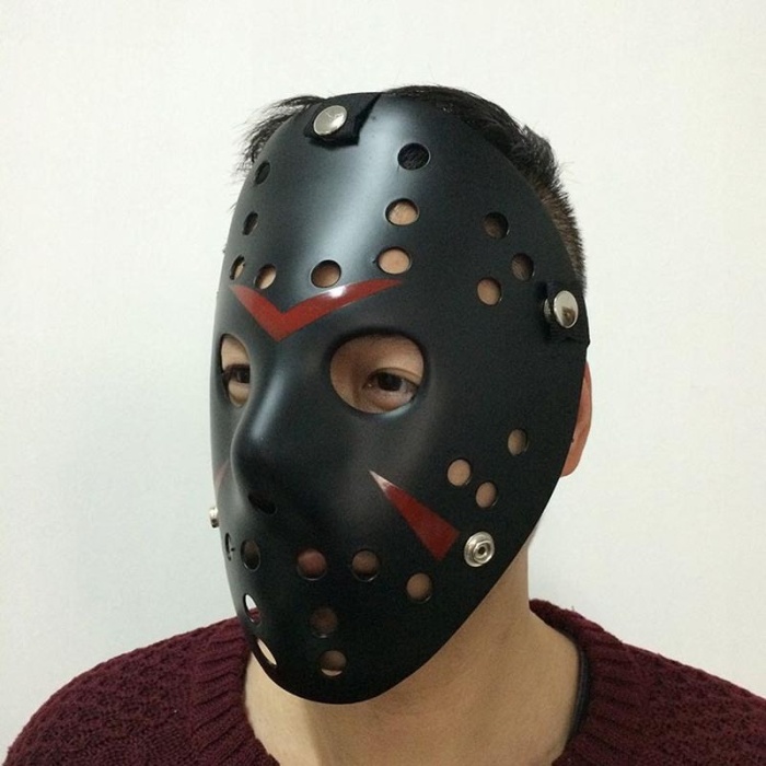 Siyah Renk Kırmızı Çizgili Tam Yüz Hokey Jason Maskesi Hannibal Maskesi