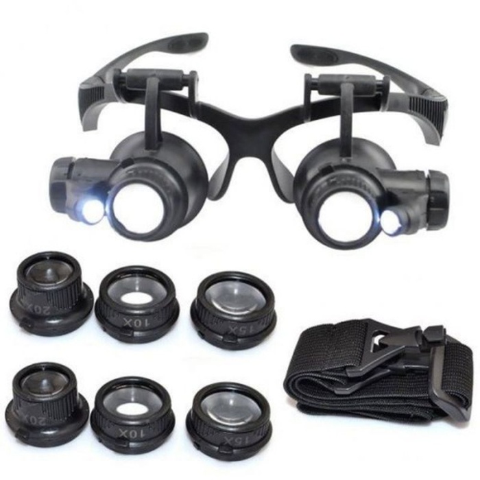 Gözlük Modeli 10X 15X 20X 25X Lens 2 Led Işıklı Büyüteç