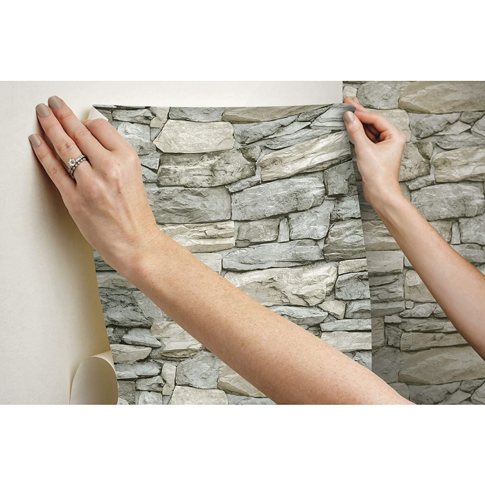 Kale Taş Duvar Desenli Kendinden Yapışkanlı 3D Duvar Raf Kapı Kaplama Kağıdı 3 Metre 60 Cm