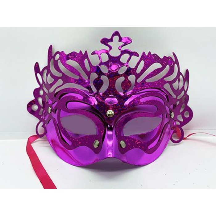 Metalize Ekstra Parlak Hologramlı Parti Maskesi Fuşya Renk 23x14 cm
