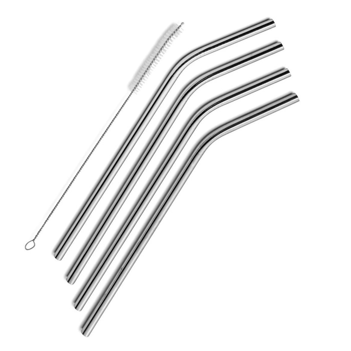 Çelik Pipet Paslanmaz Çelik Metal Meşrubat Pipeti Ve Pipet Temizleme Fırçası Seti 5 Parça